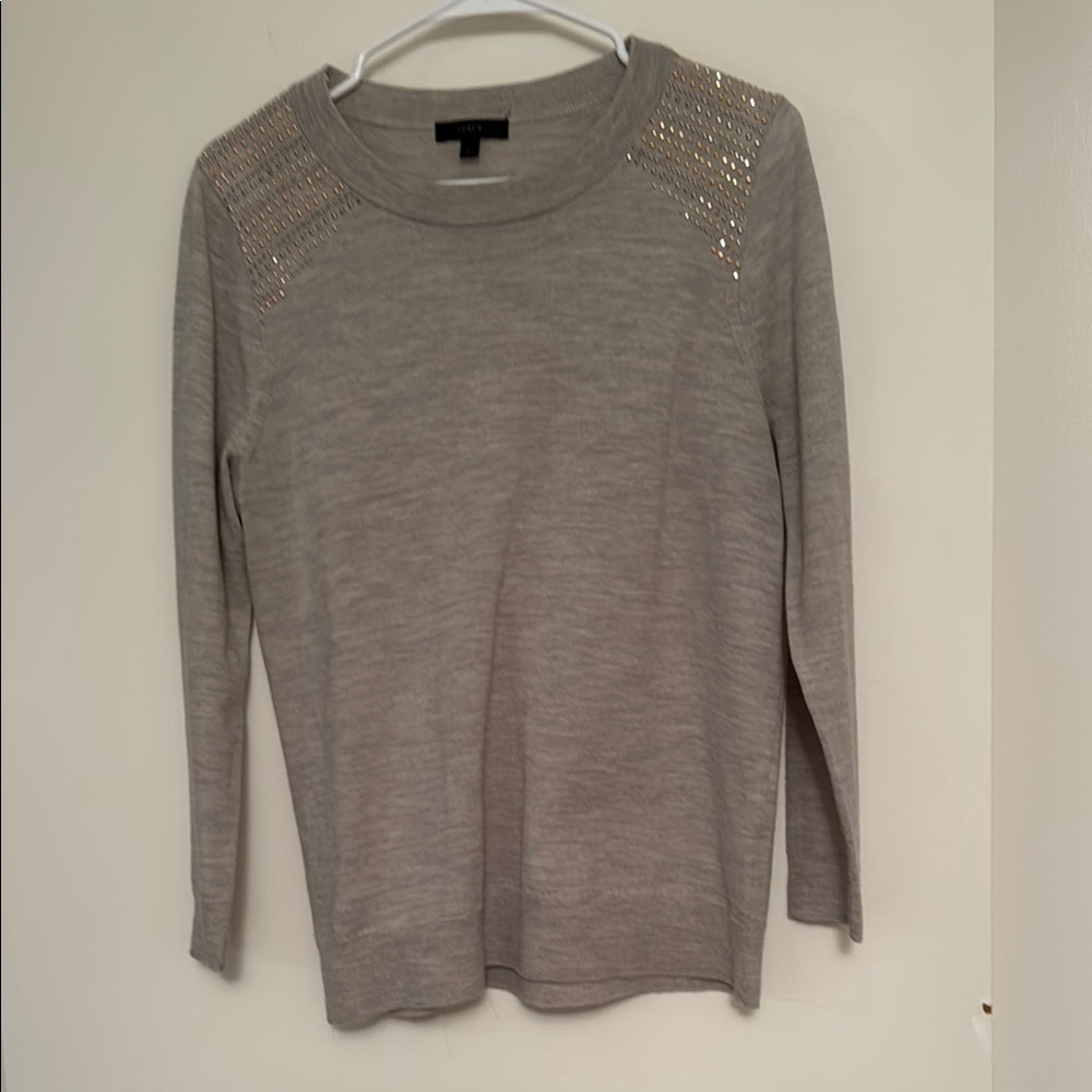 J. Crew Heather Gray Knit Sweater w/ embellished shoulders